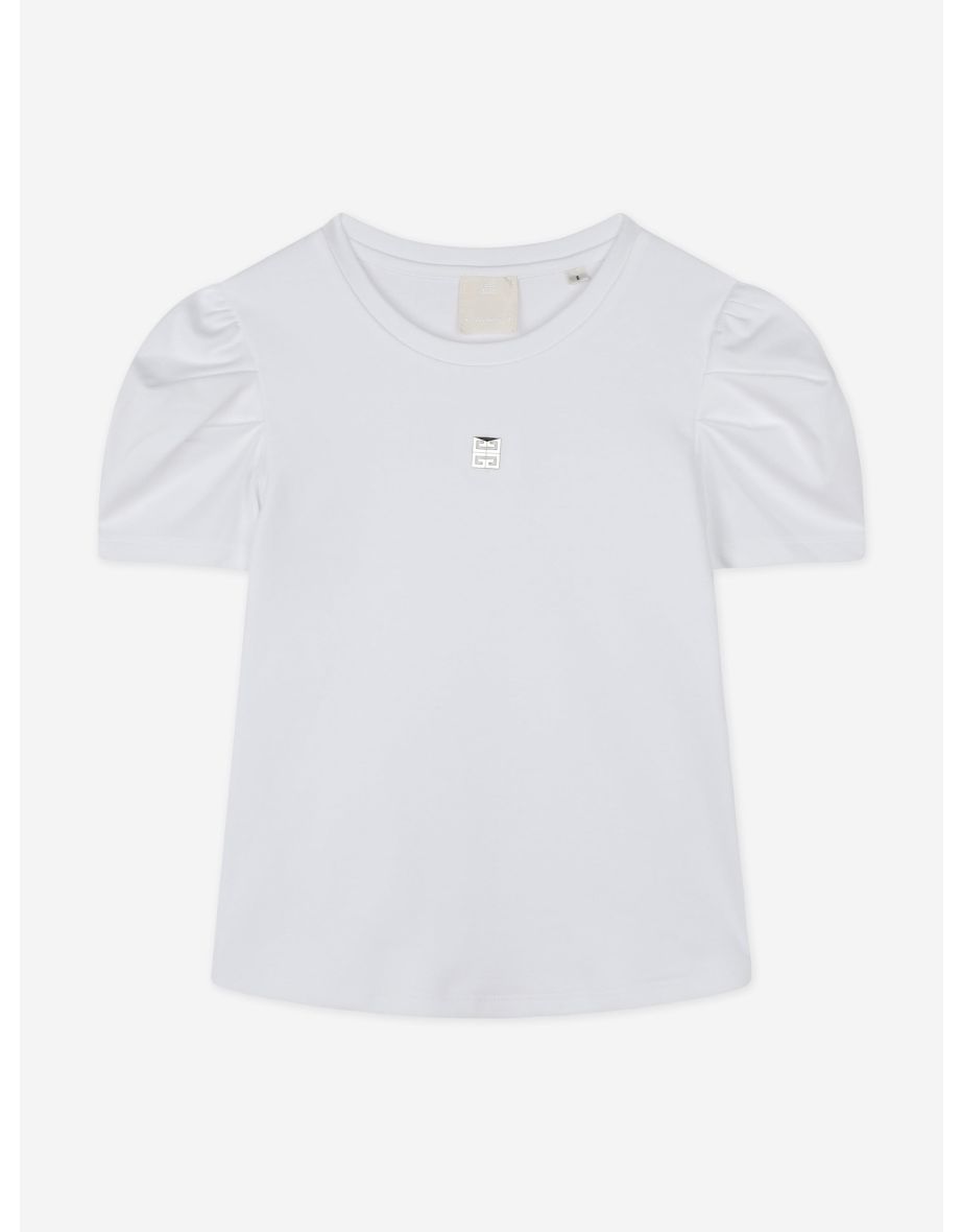 Givenchy Girls Puffy Sleeve Logo T-Shirt in White