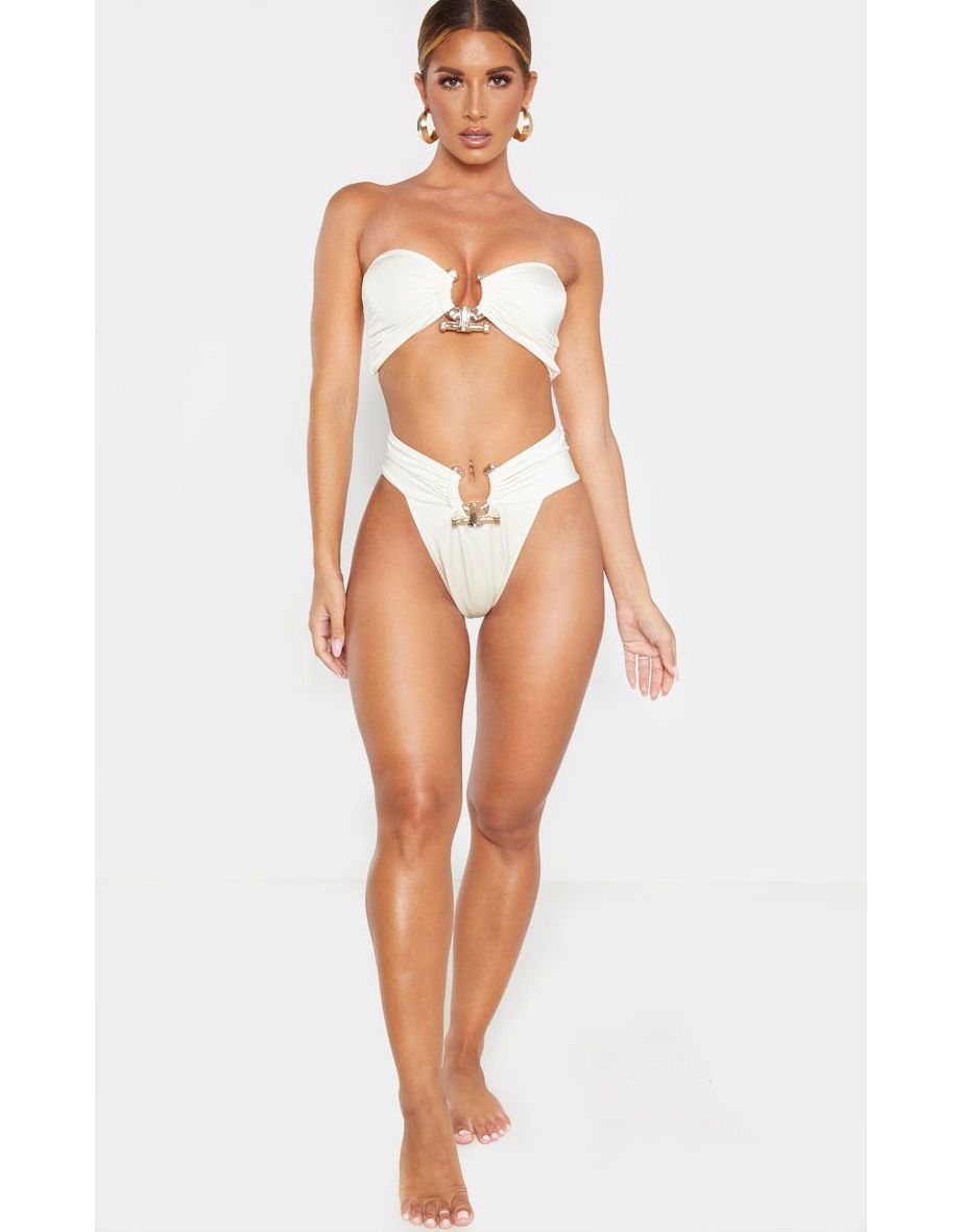 Cream Hammered Trim Bikini Bottom