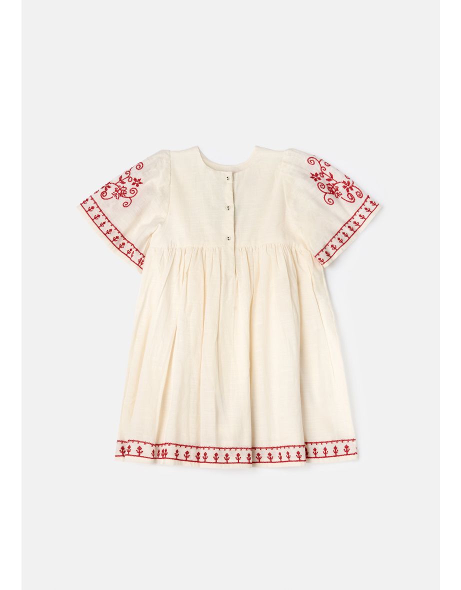 Reyna Nude Embroidered Swing Dress - 6