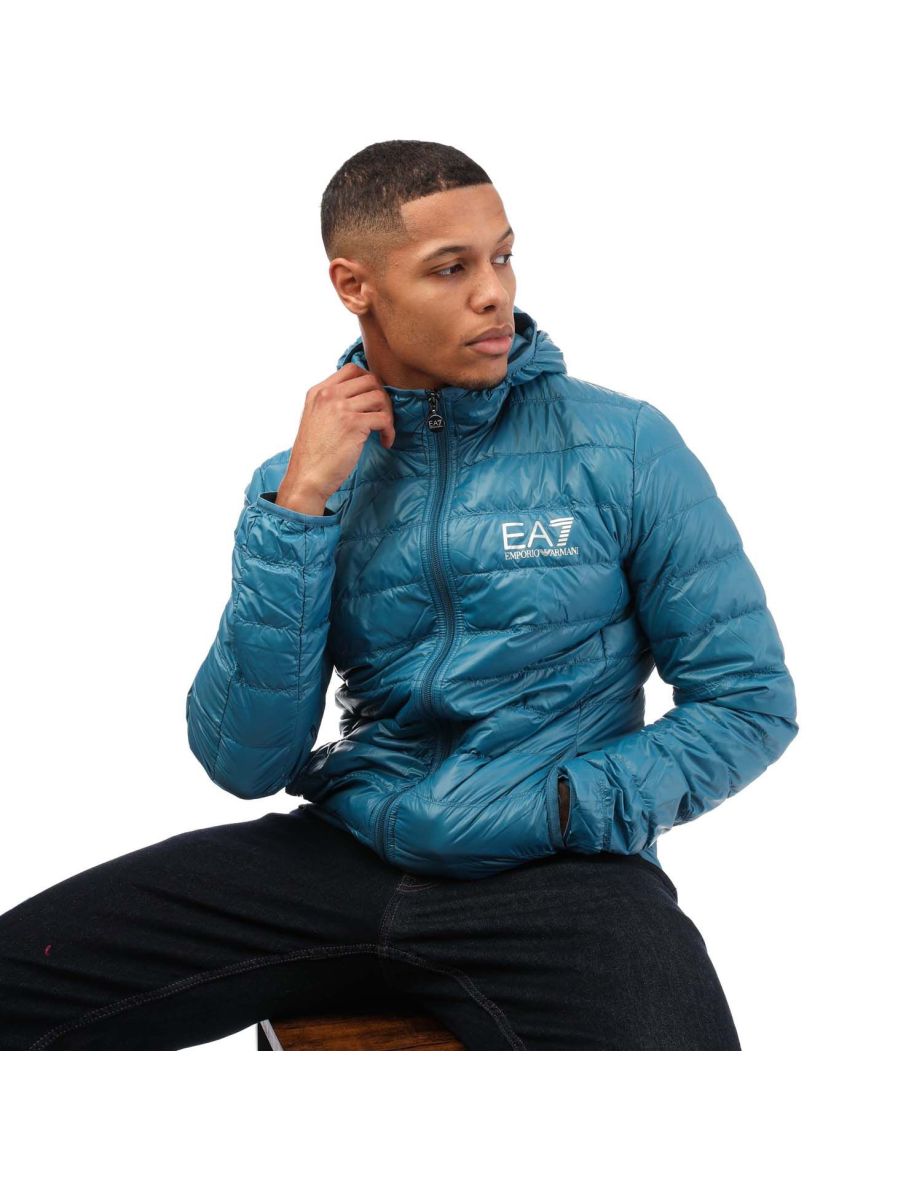 Men's Emporio Armani EA7 Core ID Down Hooded Jacket in Blue - 3