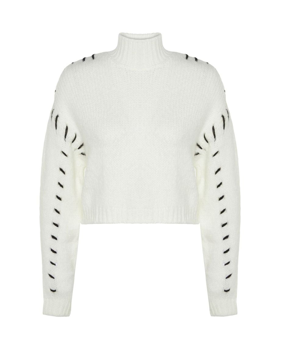 Ecru Soft Textured Yarn Detailed Knitwear Sweater - 7