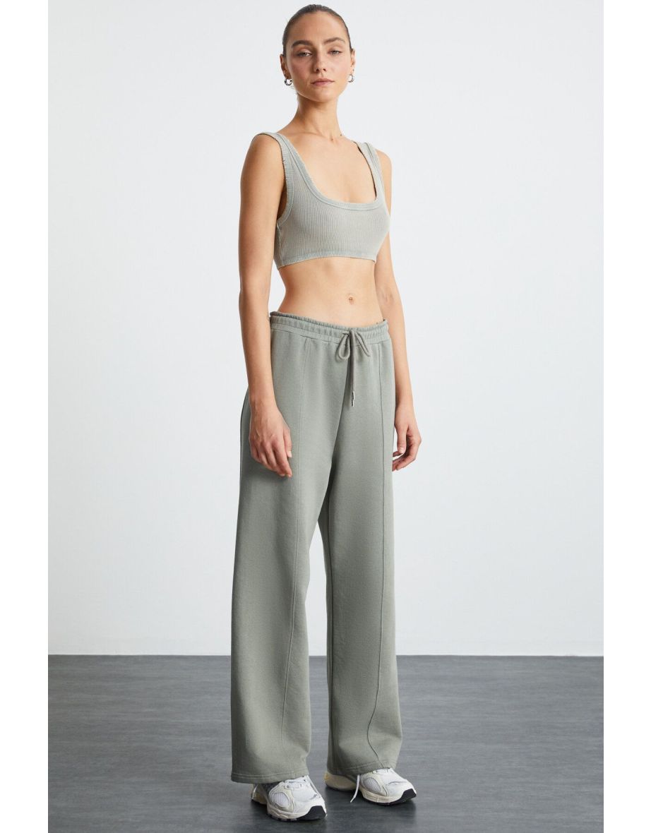 REENA Women's 100% Organic Cotton Front Ribbed Light Khaki Sweatpants