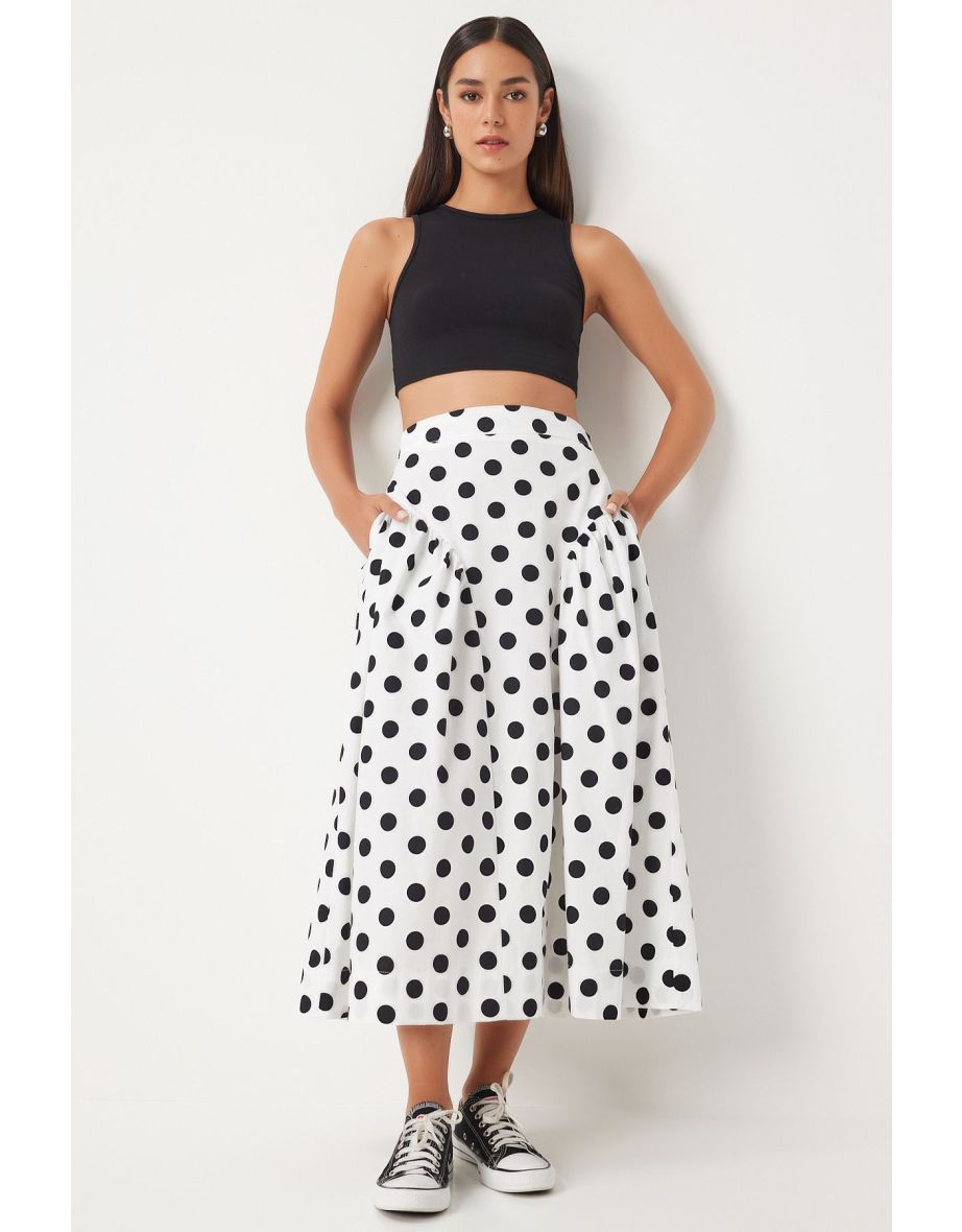 Women's White Polka Dot Summer Poplin Skirt