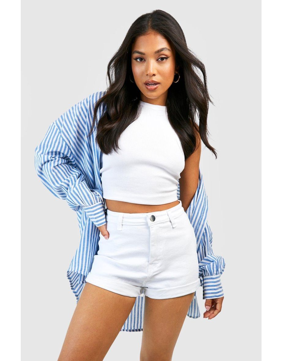 Petite High Waist Denim Shorts - white