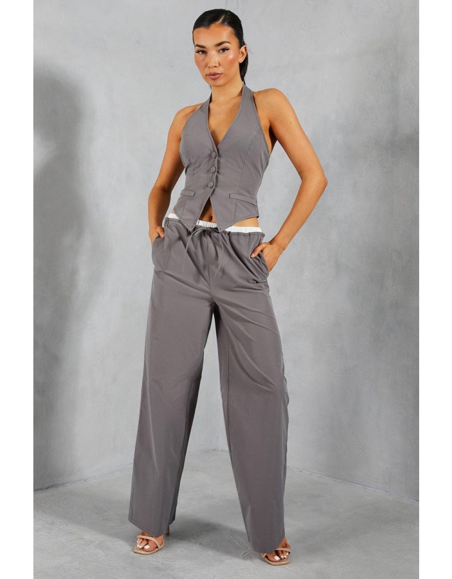 Tailored Elastic Drawstring Waist Straight Leg Trouser