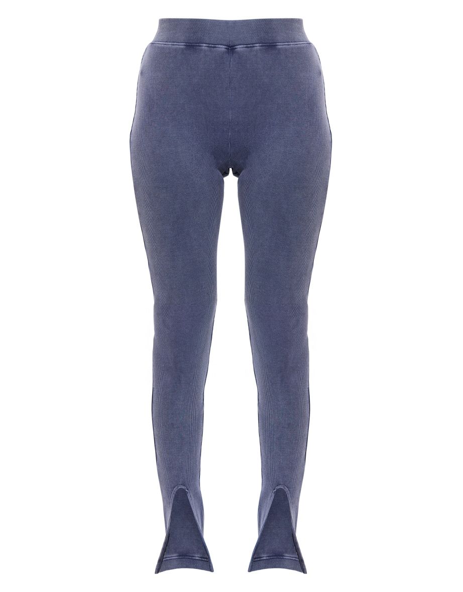 Tall Washed Blue Ribbed Split Hem Trousers - 4