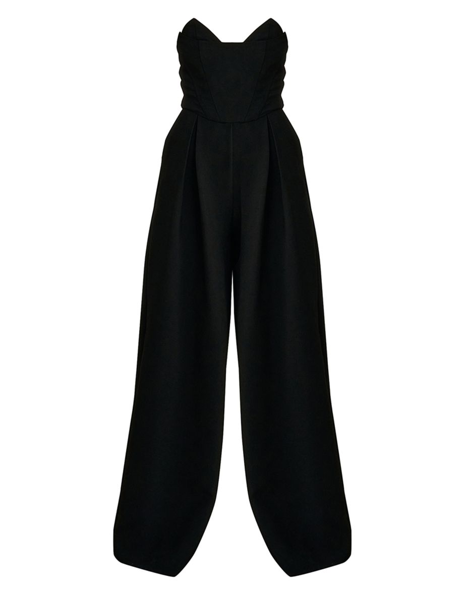 PLT Label Black Corset Bust Detail Wide Leg Tailored Jumpsuit - 4
