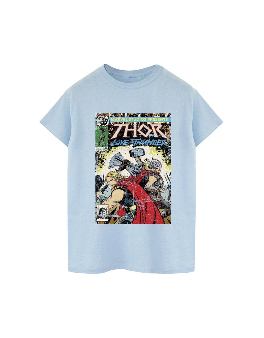 Marvel Mens Thor Love And Thunder Vintage Poster T-Shirt - Baby Blue