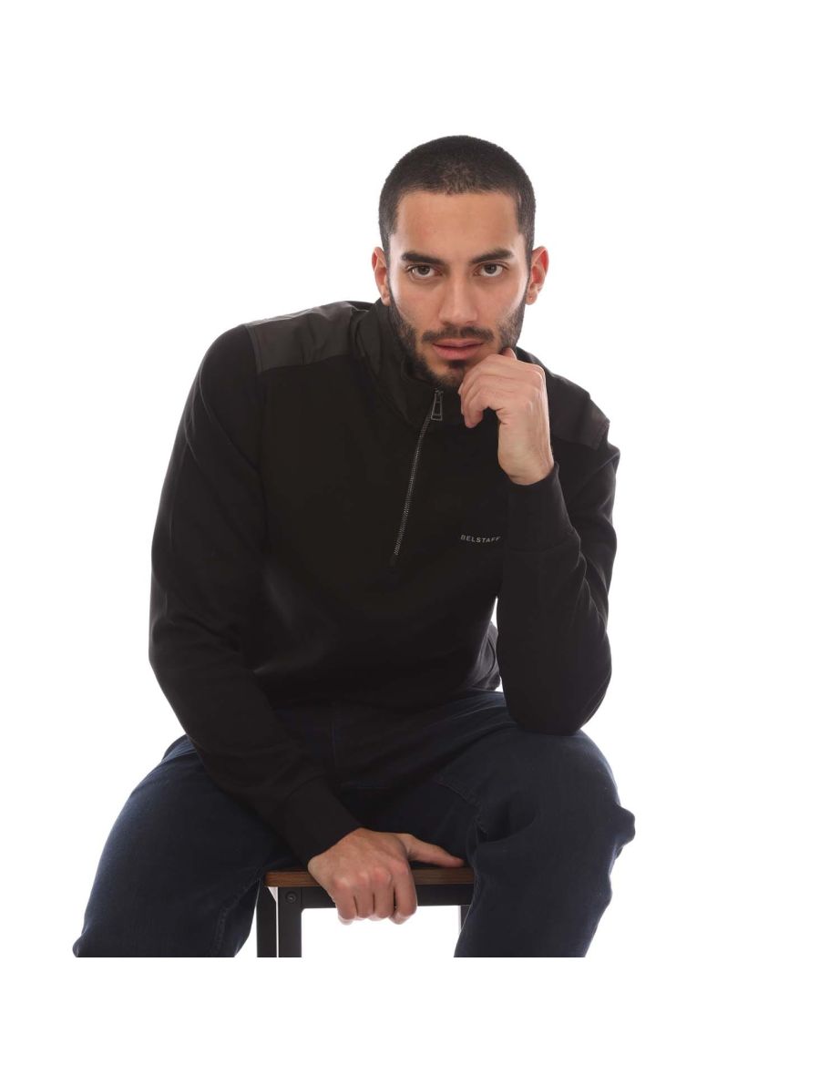 Men's Belstaff Cotton Fleece Alloy Quarter Zip Sweatshirt in Black - 3