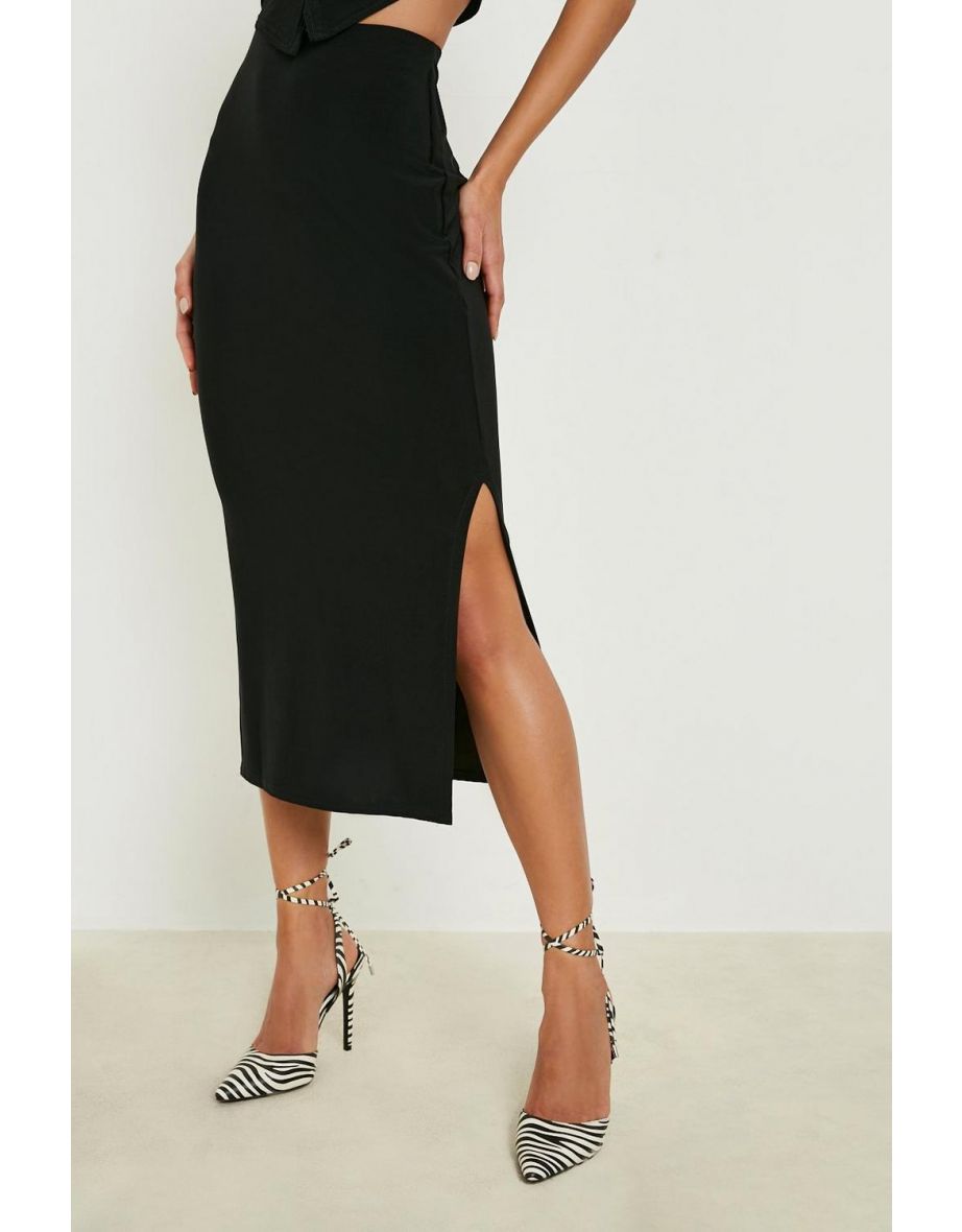 Side Split Bodycon Midaxi Skirt - black - 3