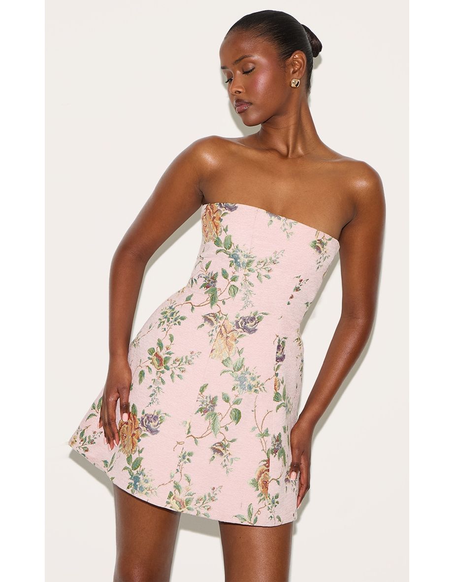 Pink Floral Bandeau A Line Shift Dress