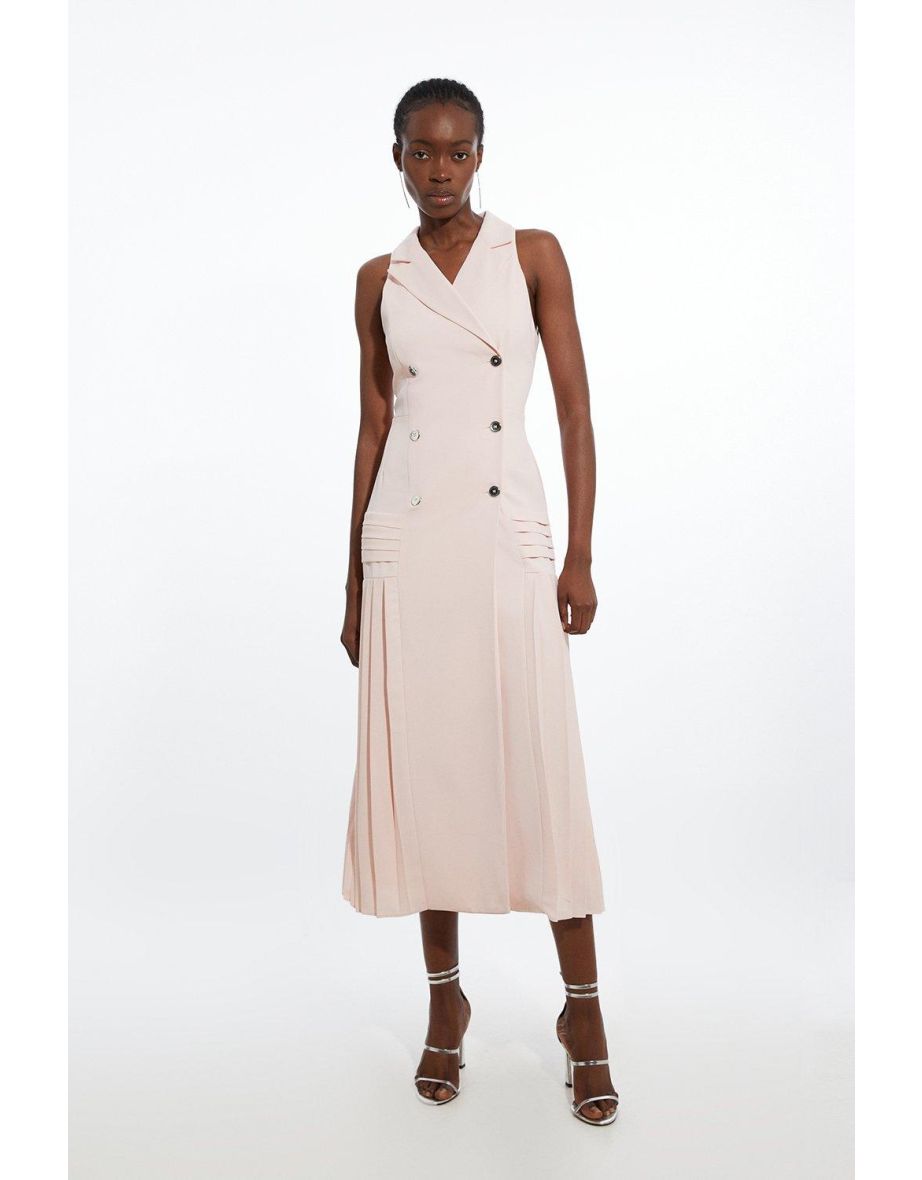 Pleated Button Detail Sleeveless Woven Midaxi Dress