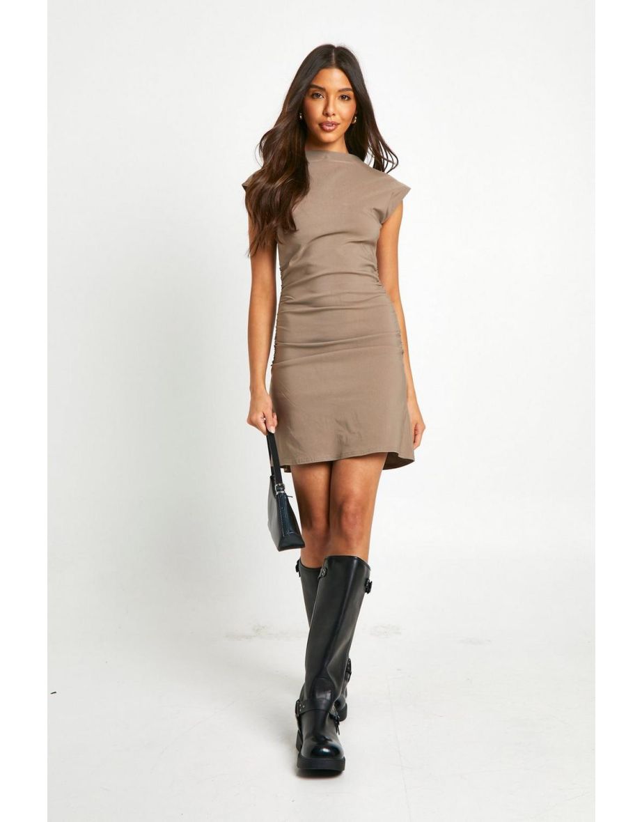 Ruched Side Mini Dress - mocha