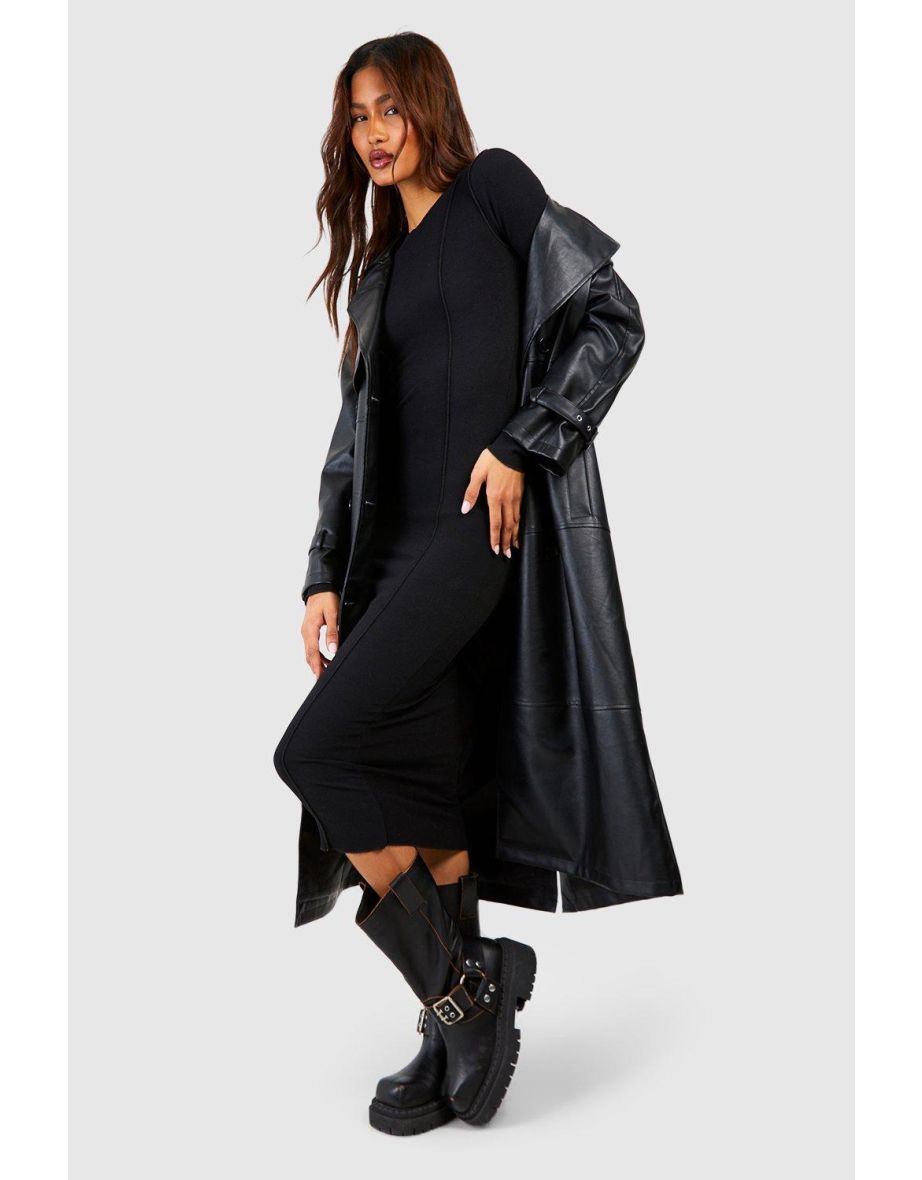 Tall Exposed Seam Slash Neck Midi Dress - 3