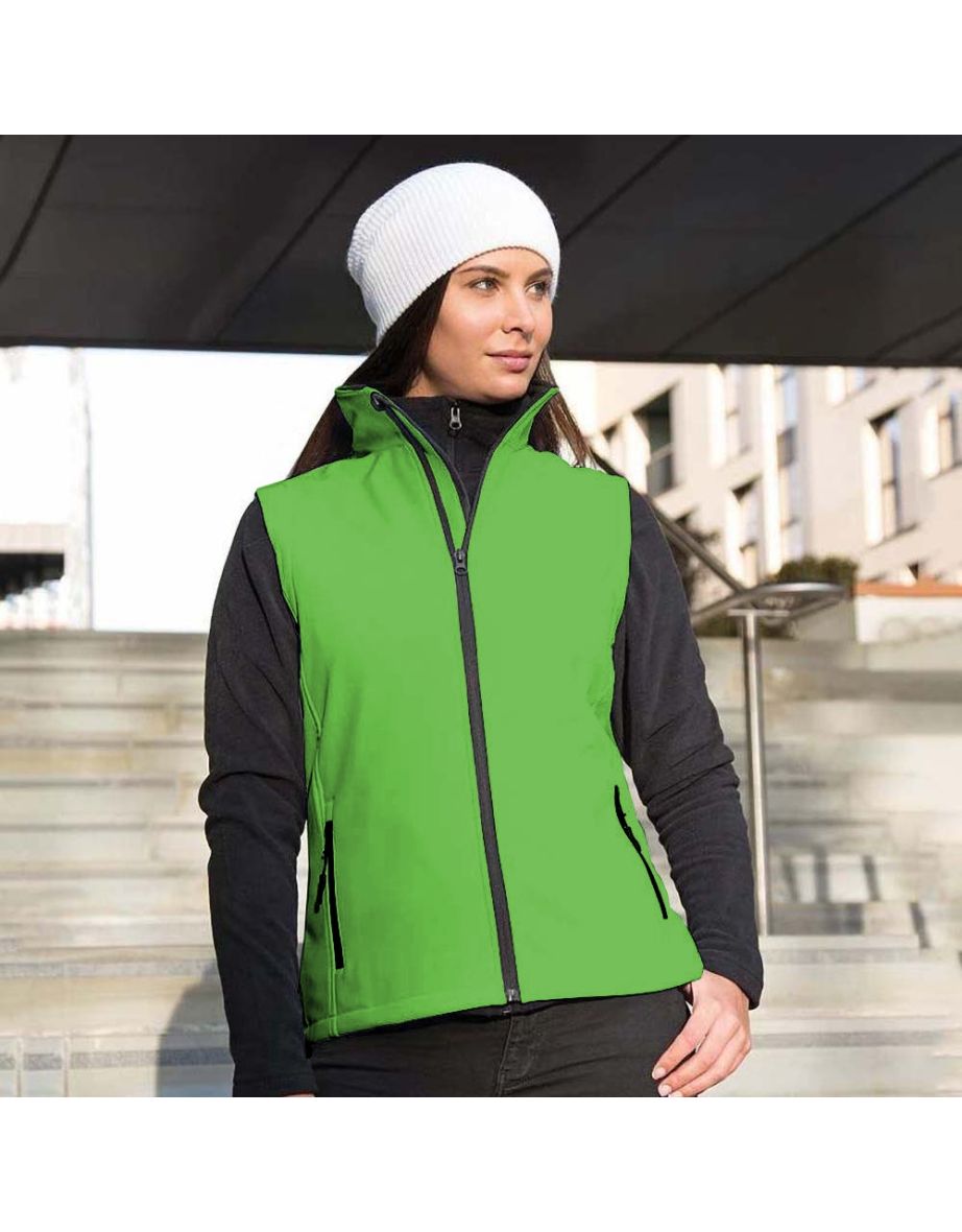 Result Core Womens/Ladies Printable Softshell Bodywarmer - Vivid Green /Black - 1