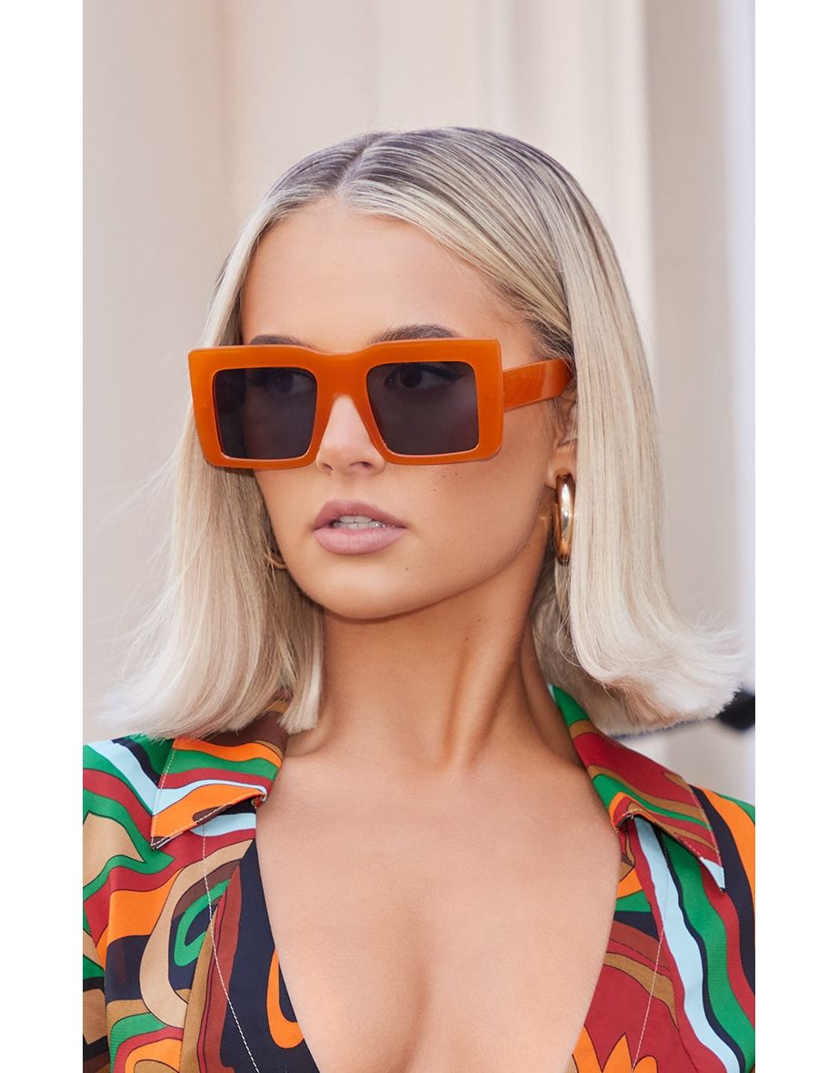 Retro Orange Framed Sunglasses Square and Slightly... - Depop
