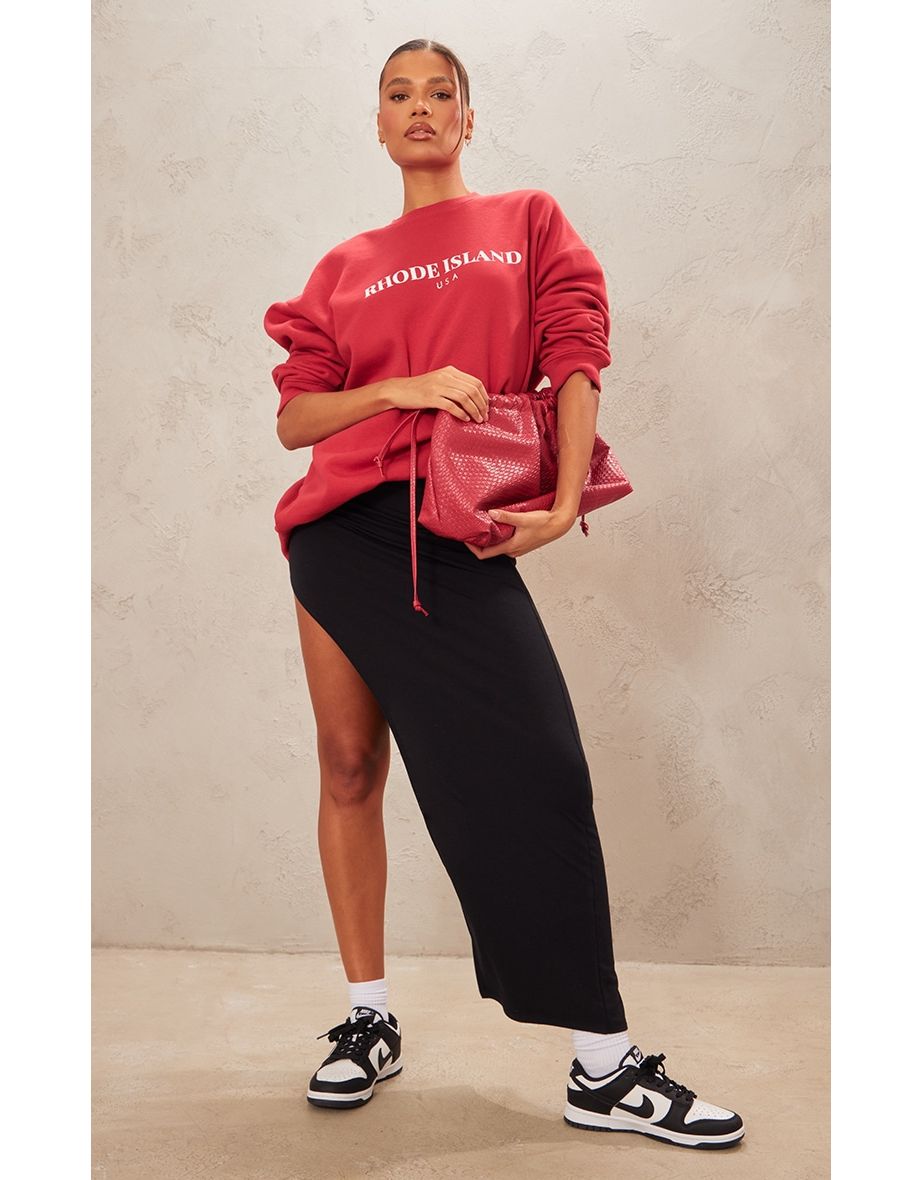 Black Contour Jersey Thigh Split Midaxi Skirt