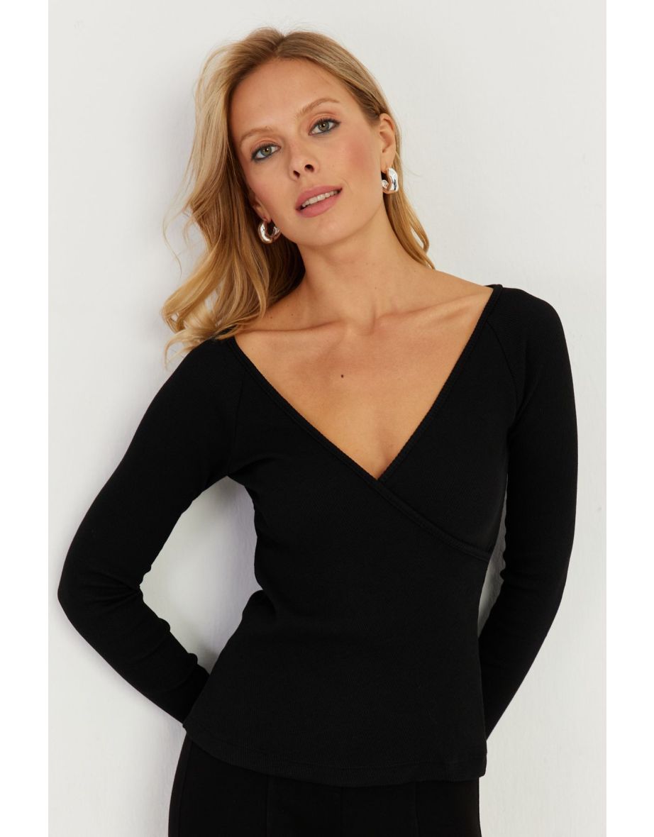 Women's Black Double Breasted Camisole Blouse
