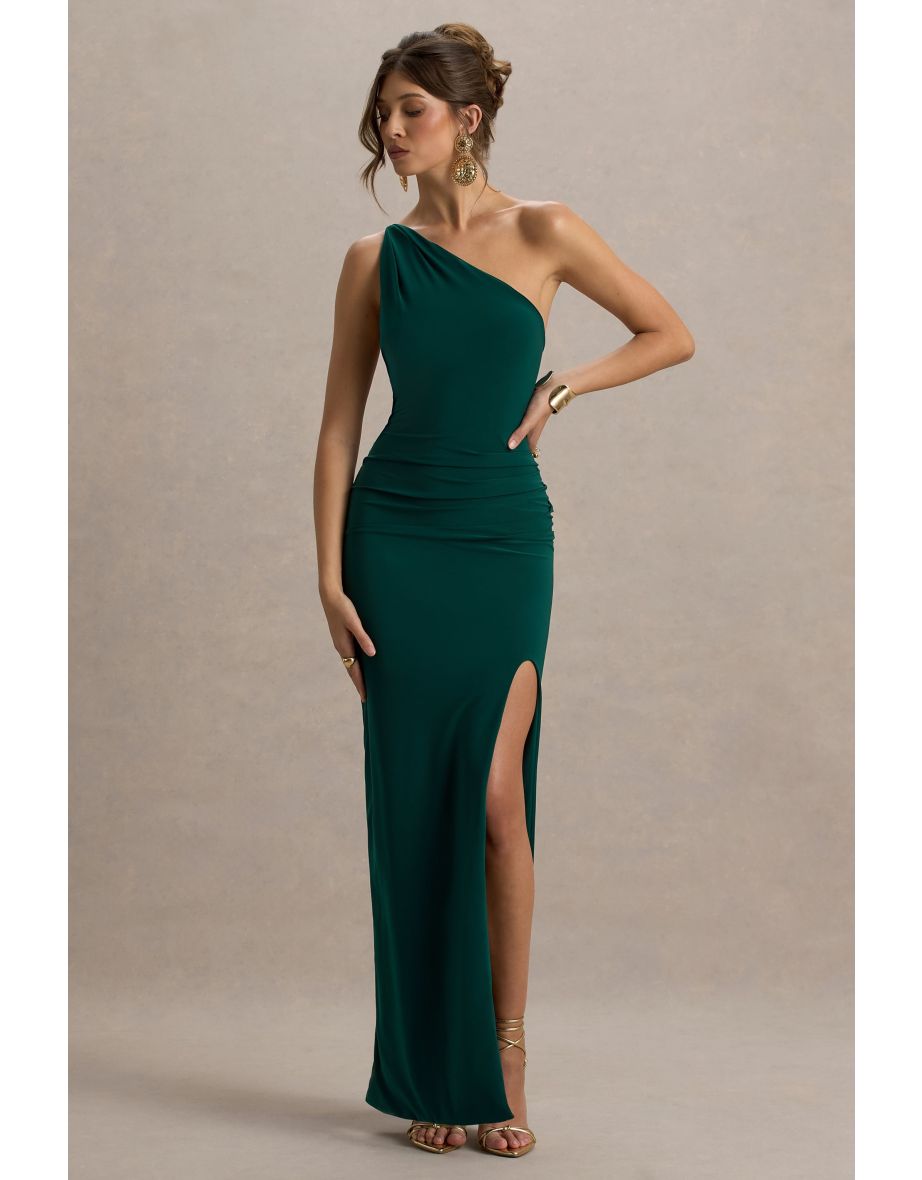 Dressing Up | Bottle Green One Shoulder Maxi Dress With Open Back Detail