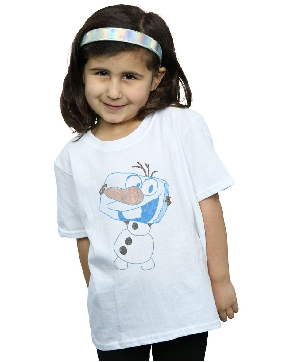 Disney Girls Frozen Olaf Ice Cube Cotton T-Shirt - White