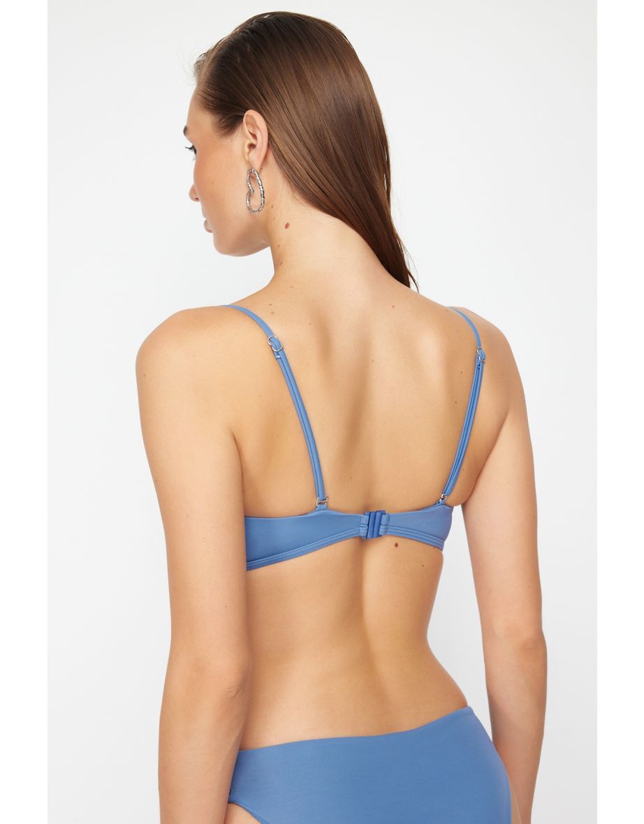 Blue Strapless Gathered Bikini Top - 8