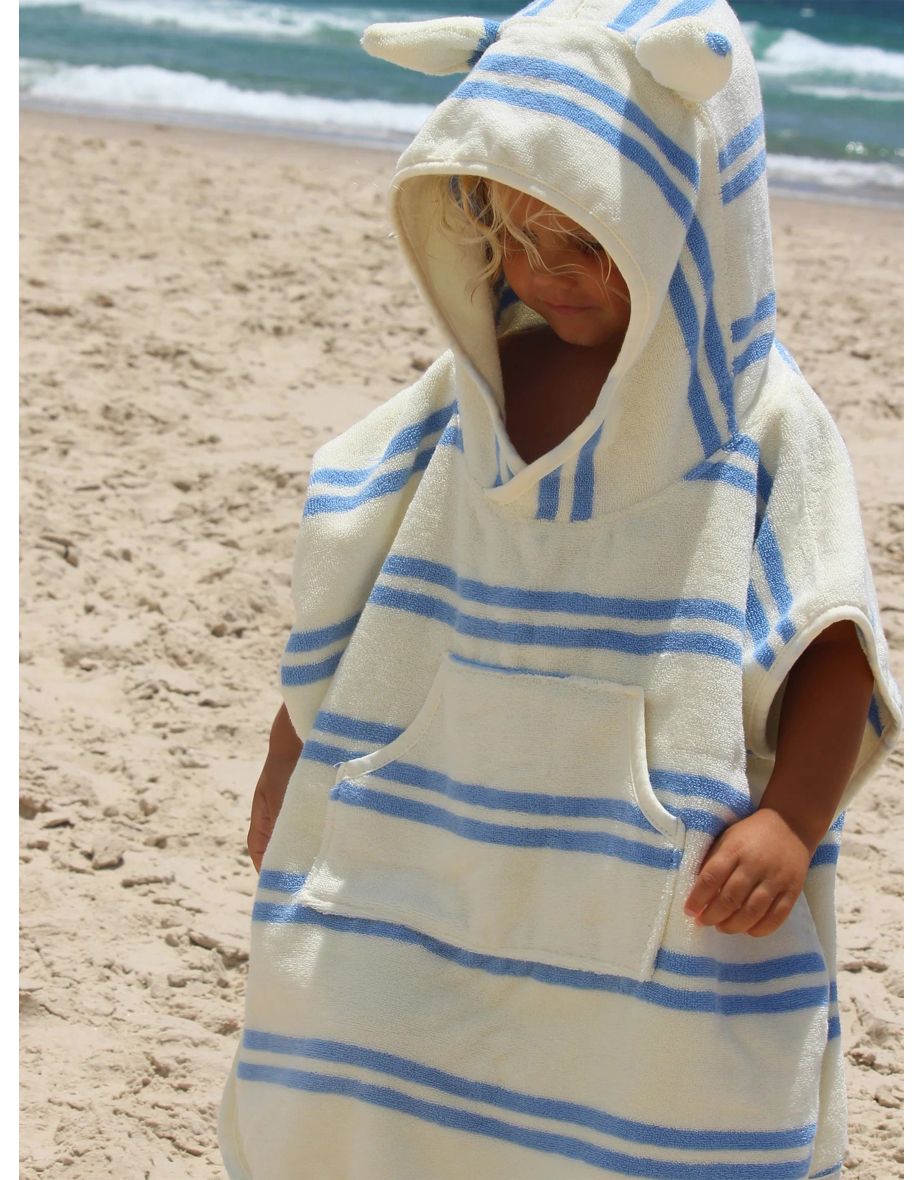 Kids Striped Character Hooded Towel Sid the Seagull in Blue (86cm)