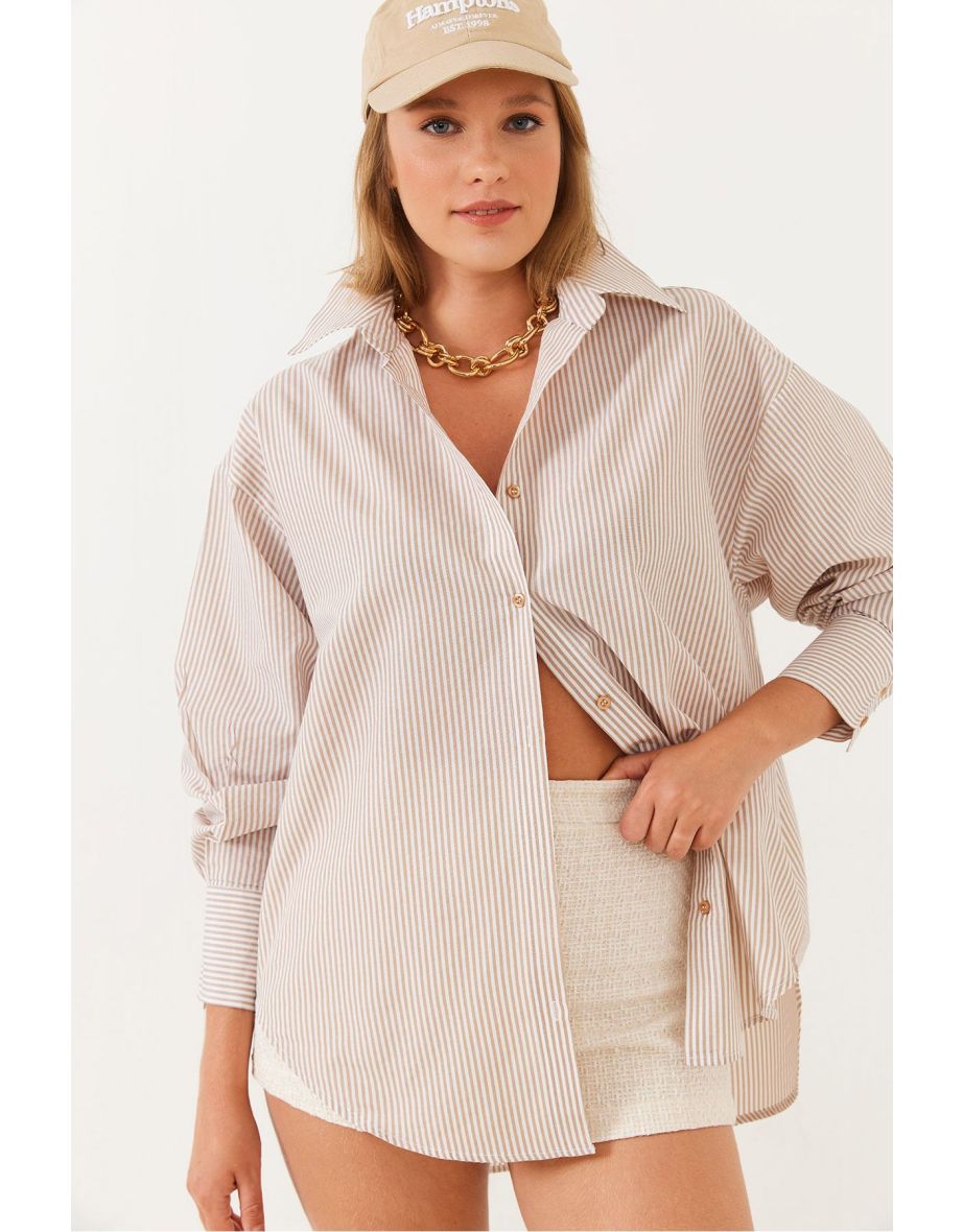 Women's Metallic Thread Striped Shirt
