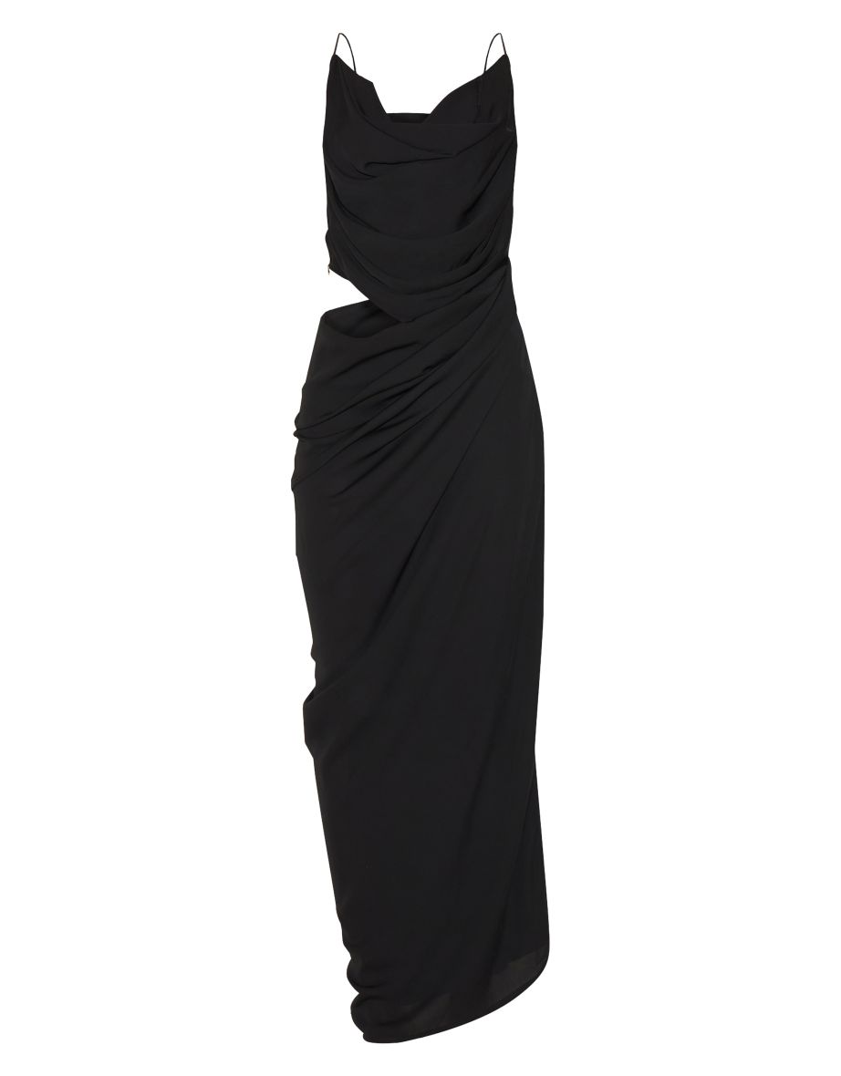 Black Chiffon Drape Cut Out Maxi Dress - 4