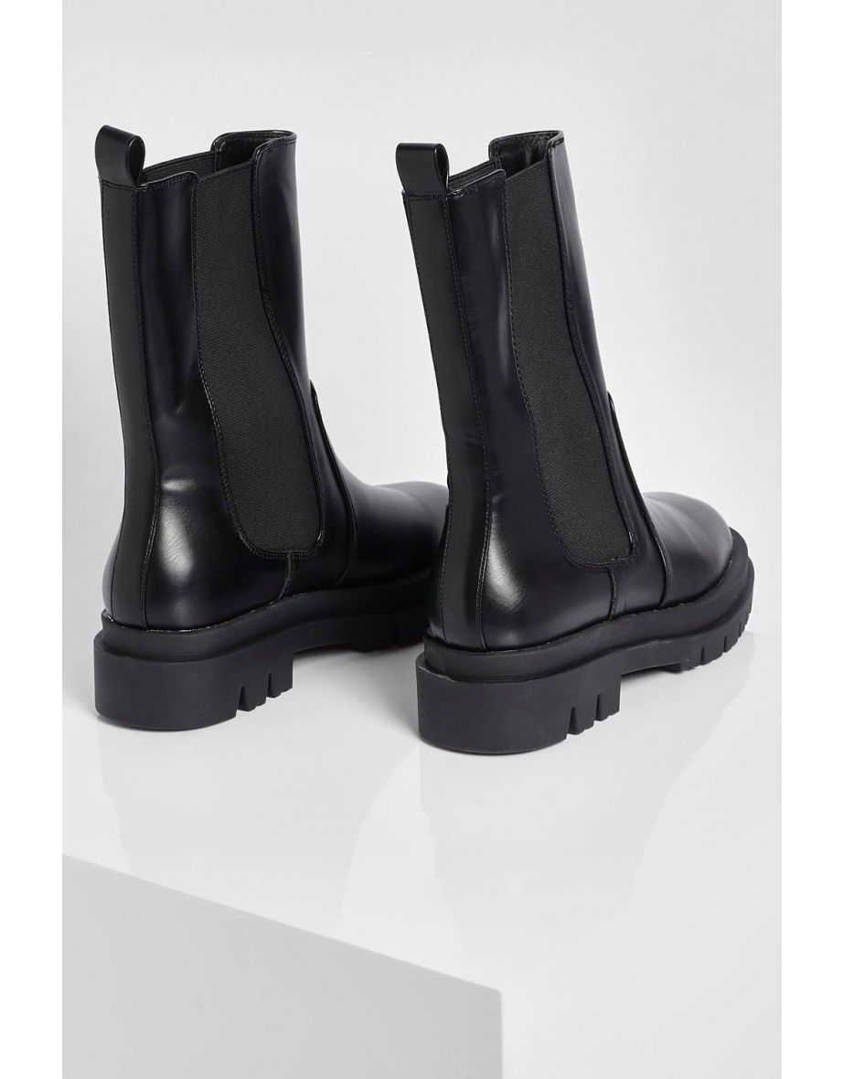 Calf High Chunky Sole Chelsea Boot - black - 3