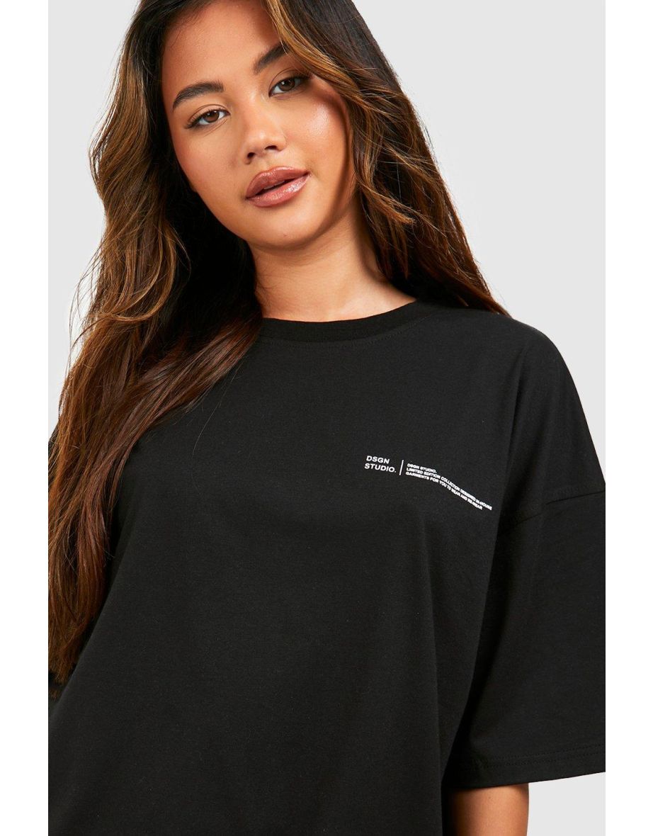 Text Slogan Oversized T-shirt And Cycling Short Set - black - 3