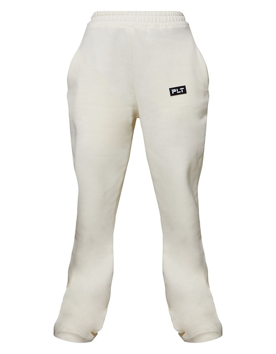 PRETTYLITTLETHING Recycled Cream Badge Detail Straight Leg Joggers - 4