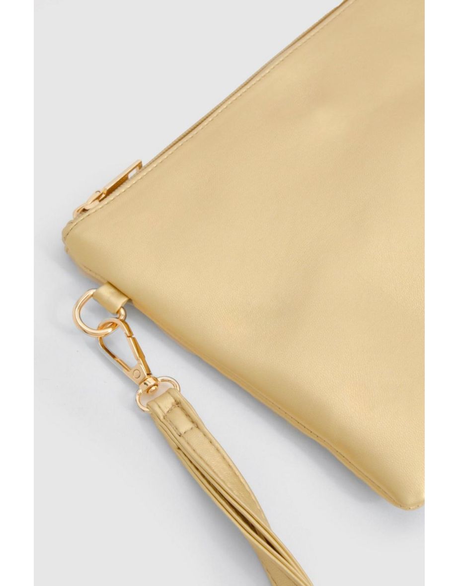 Basic Zip Top Clutch Bag - gold - 3