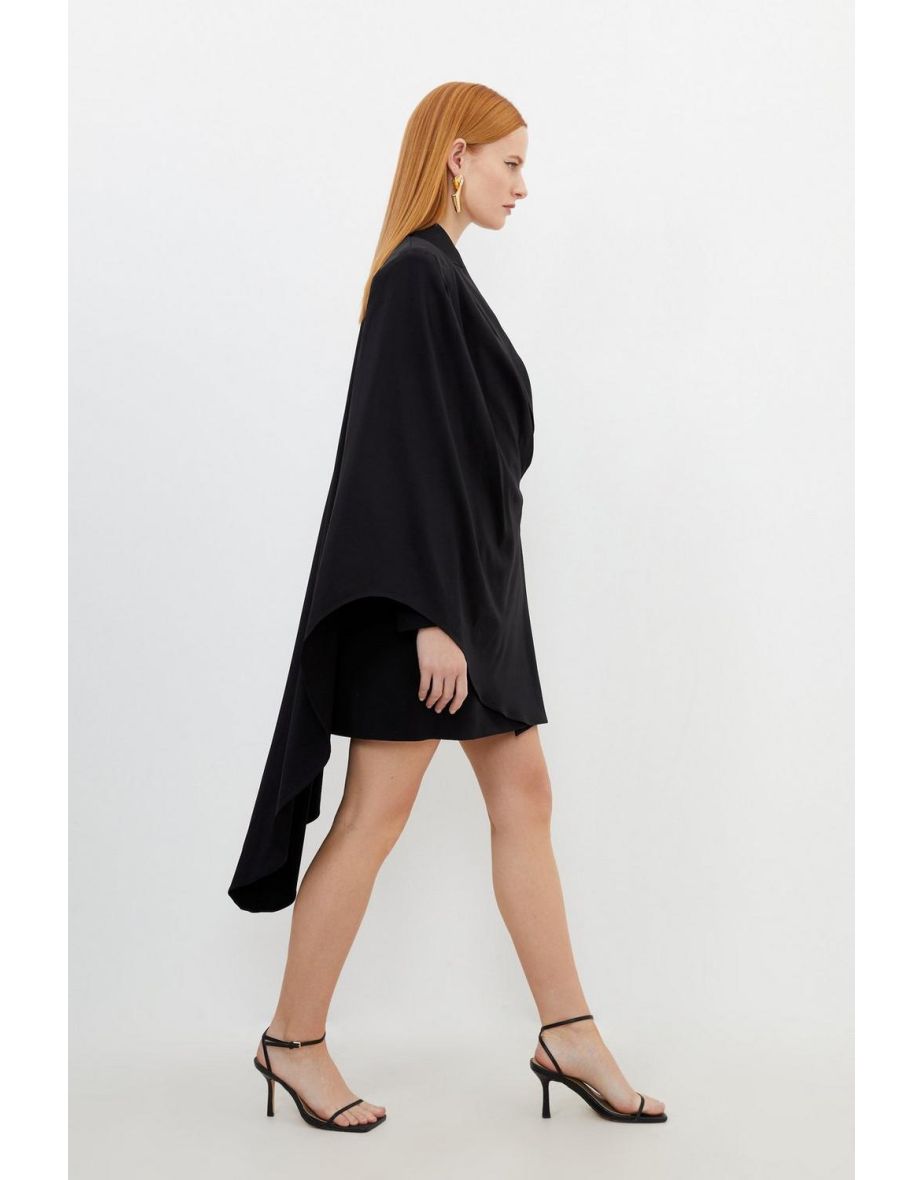 Tailored Polished Viscose Tuxedo Blazer Cape Dress - 3