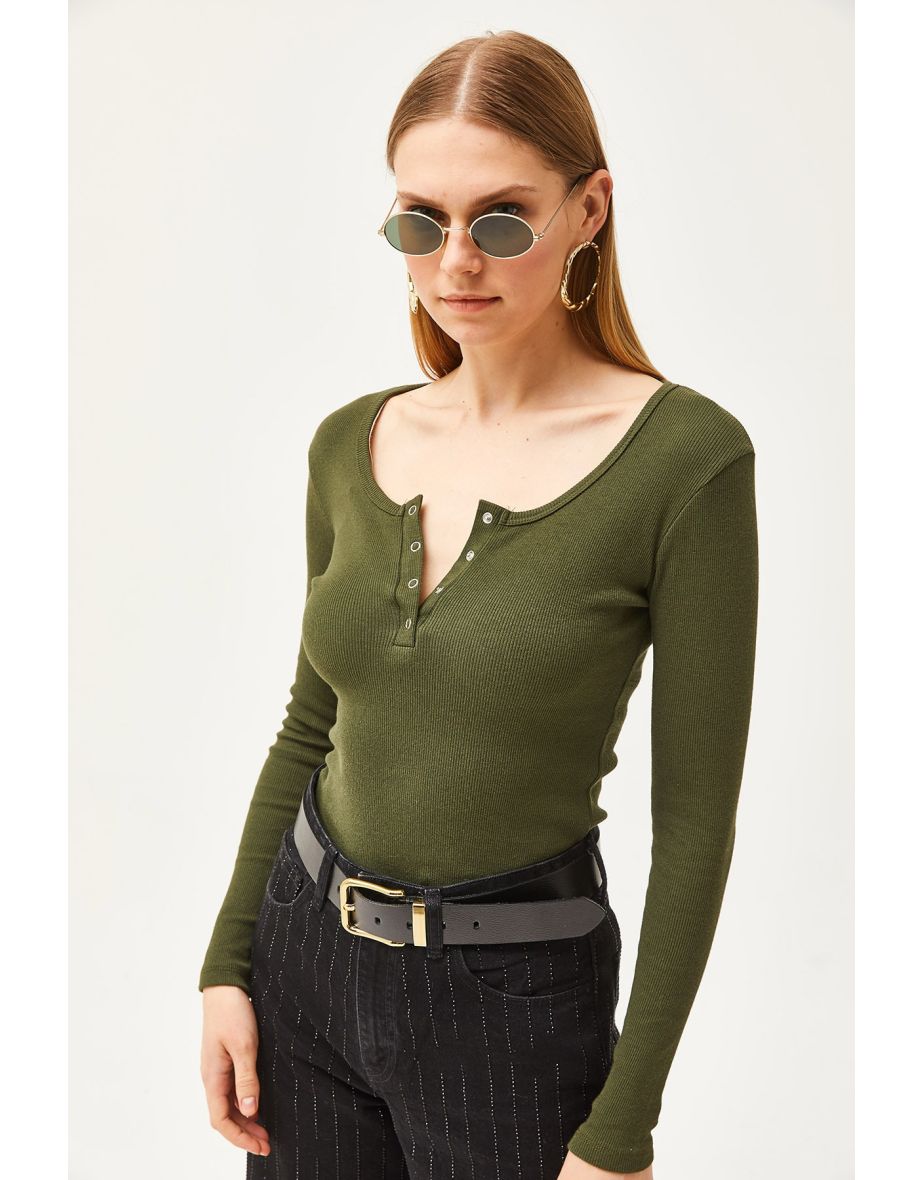 Women's Khaki Patted Camisole Blouse - 4