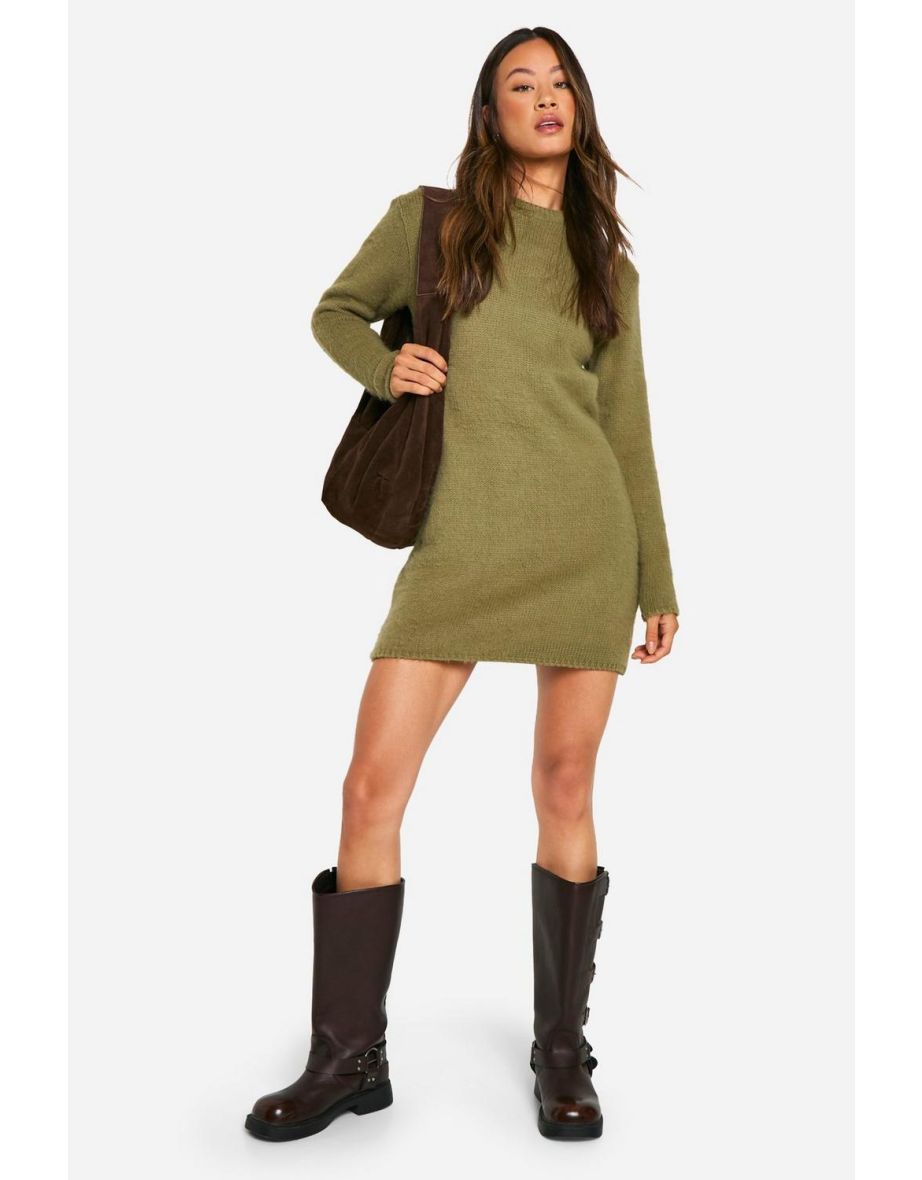 Tall Brushed Knitted Jumper Dress - khaki
