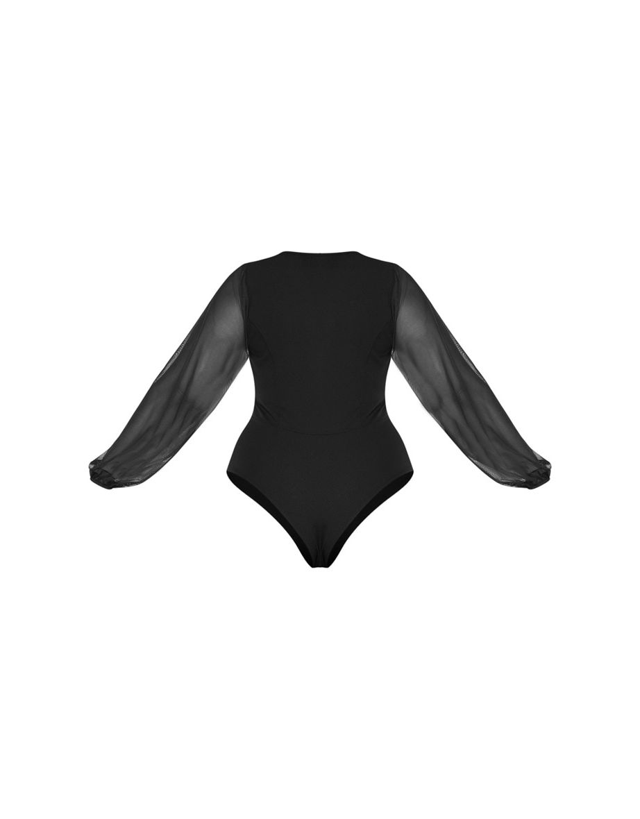 Plus Black Eyelet Detail Mesh Sleeve Bodysuit - 4