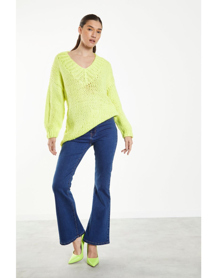 Glamorous Neon Lime Oversized V-Neck Jumper