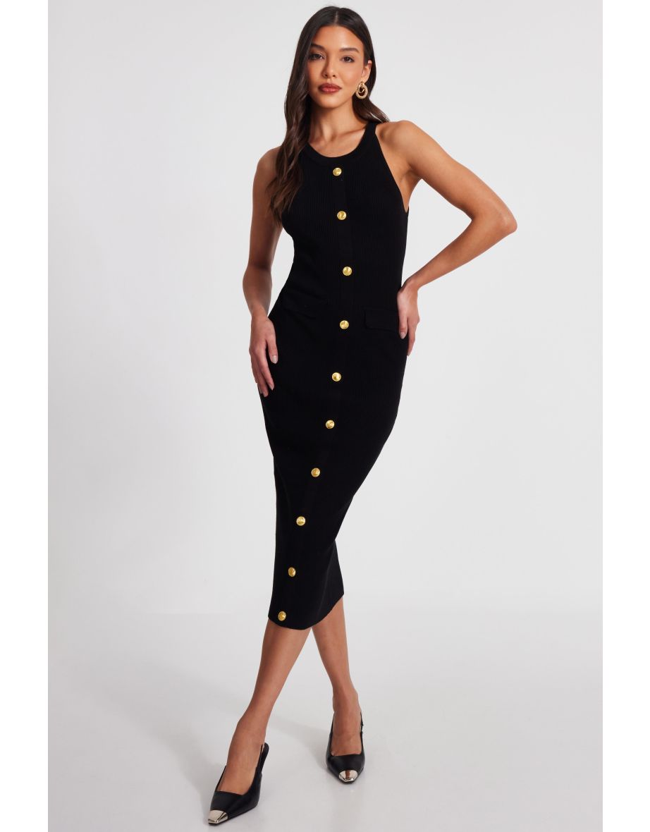 Black Knit Halter Neck Dress