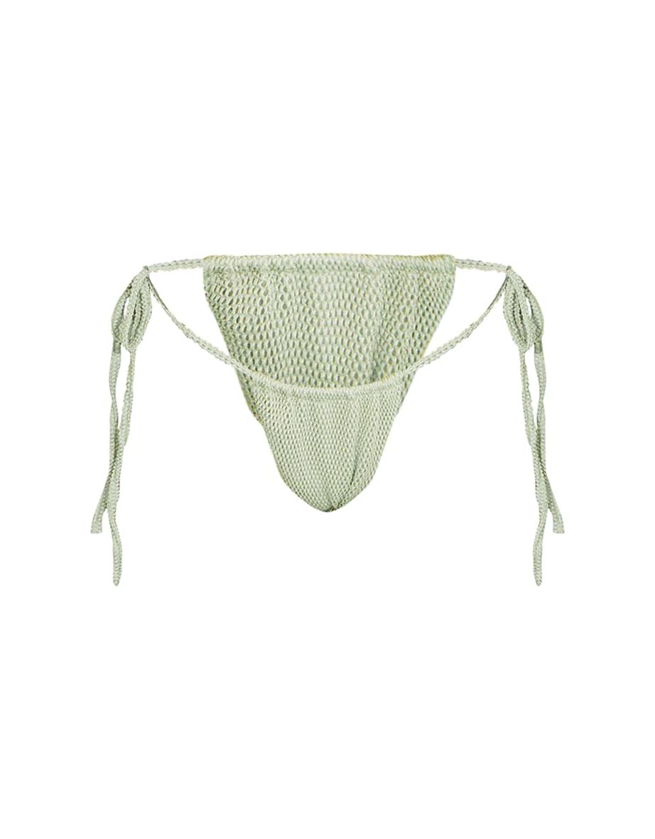 Green Glitter Net Tie Side Bikini Bottoms - 4