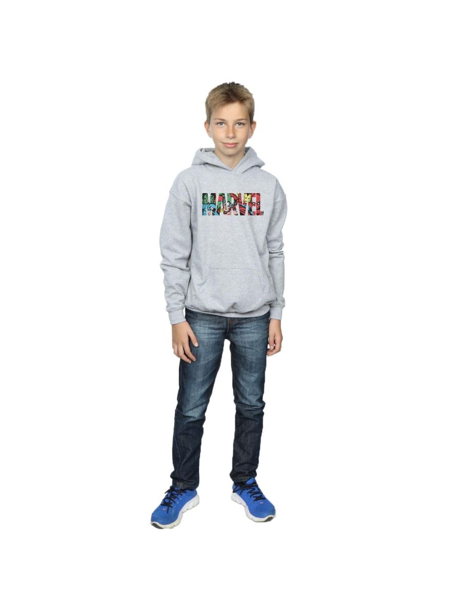 Marvel Comics Boys Logo Character Infill Hoodie - Sports Grey