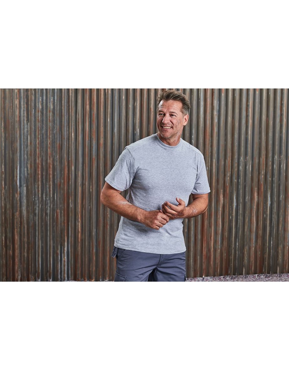 Russell Europe Mens Workwear Short Sleeve Cotton T-Shirt - Light Oxford