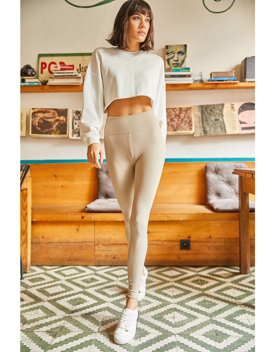 Women's Stone High Waist Corduroy Leggings - 5