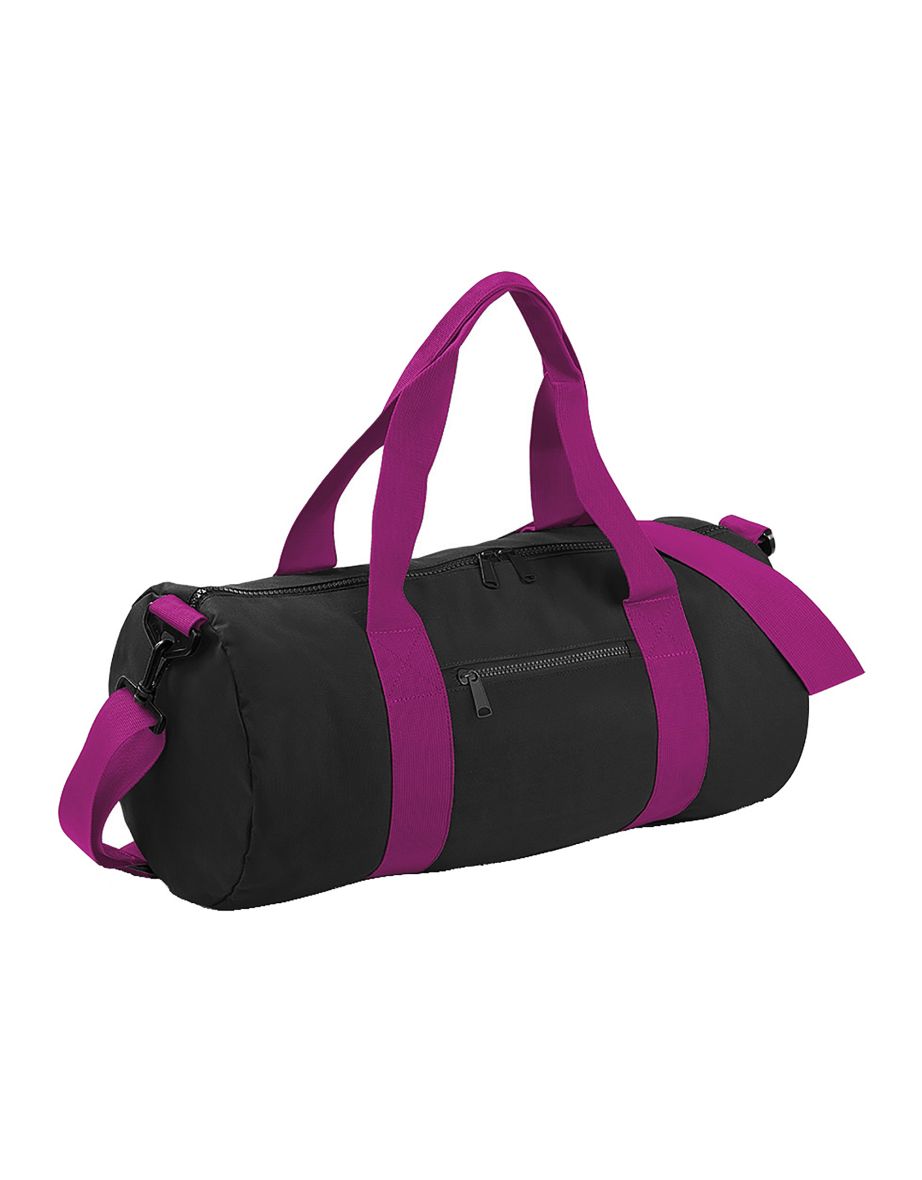 Bagbase Plain Varsity Barrel / Duffle Bag (20 Litres) - Black/Fuchia