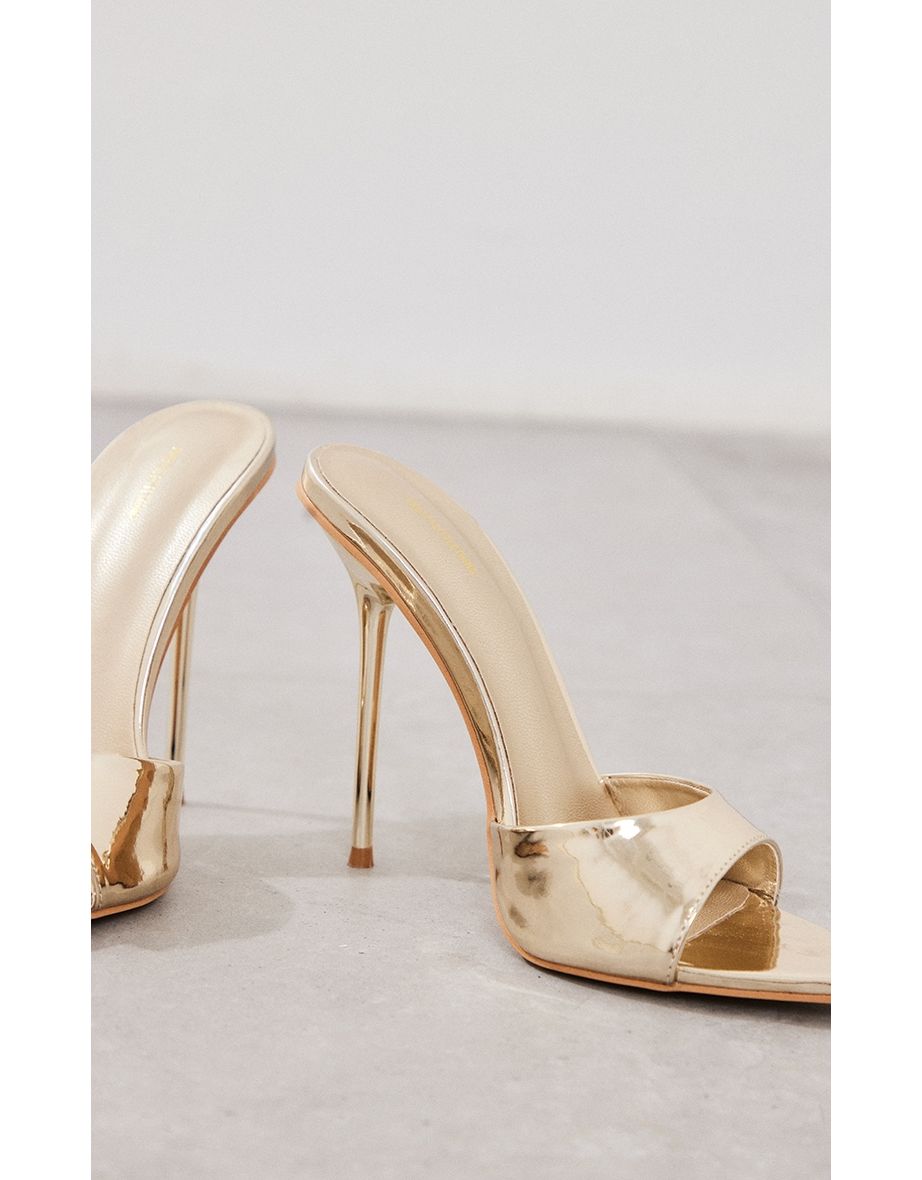 Gold Mirrored Point Toe High Stiletto Heeled Mules - 3