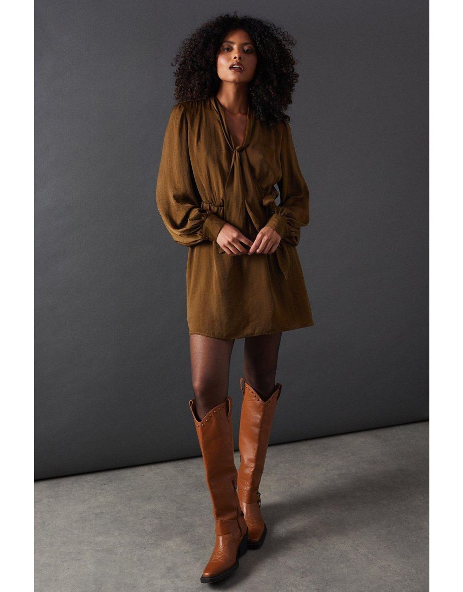 Satin Tie Neck Flippy Mini Dress
