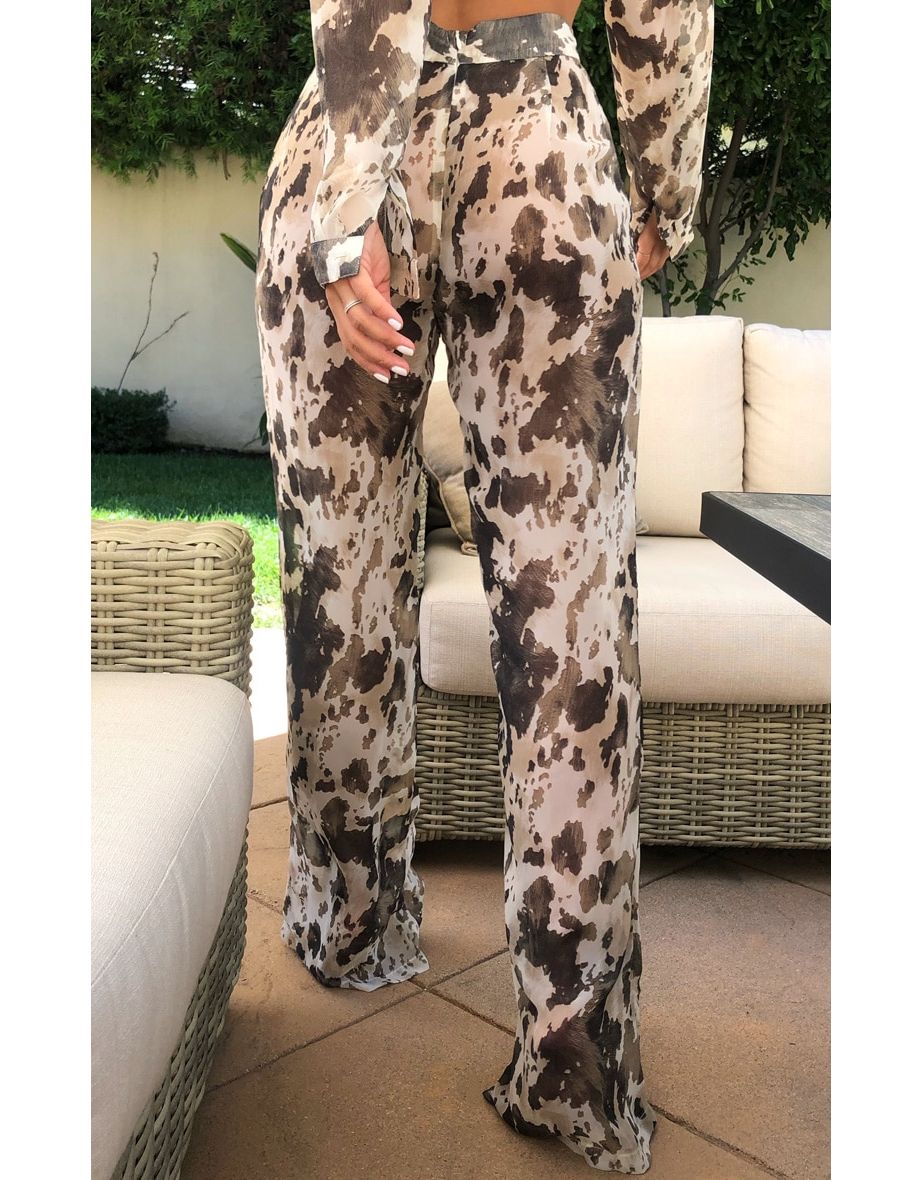 Brown Cow Print Beach Flares - 1