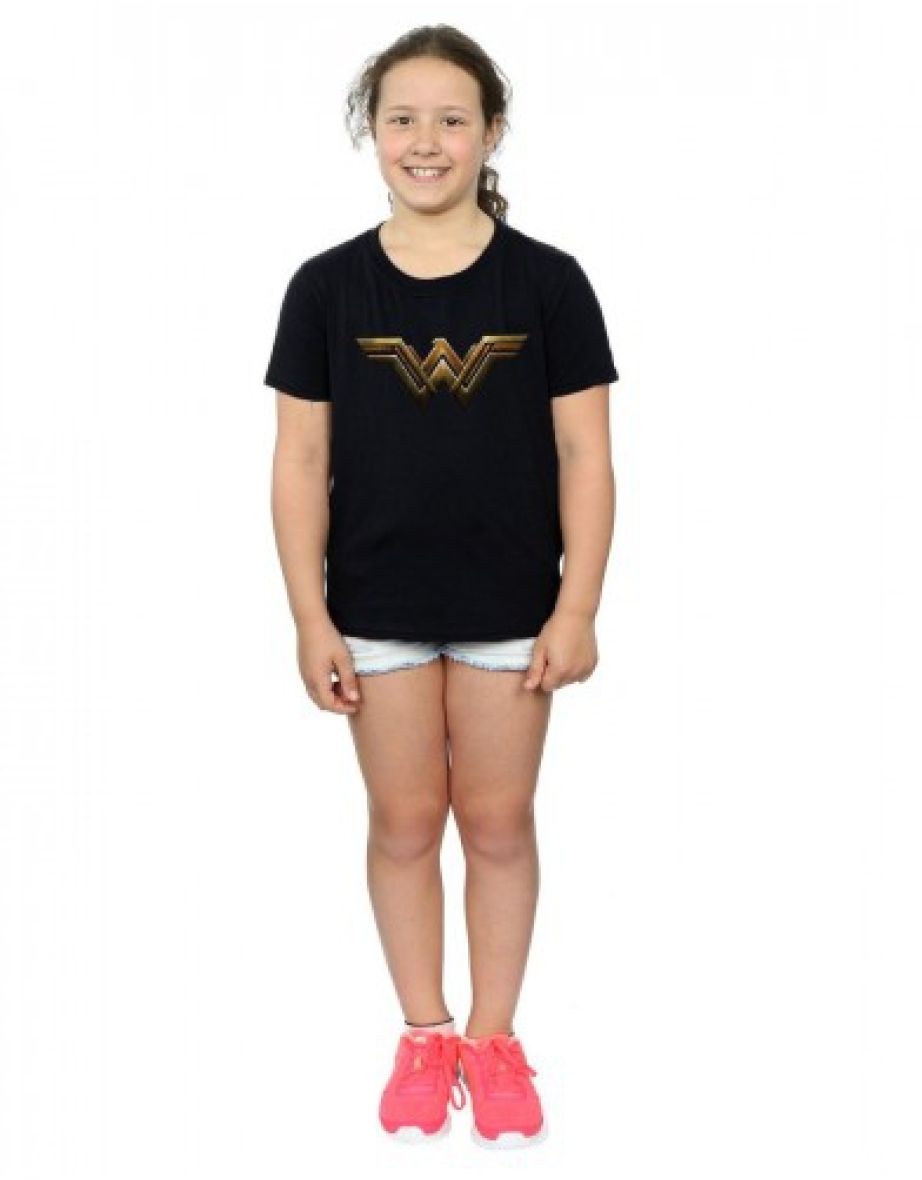 Wonder Woman Girls Logo Cotton T-Shirt - Black - 3