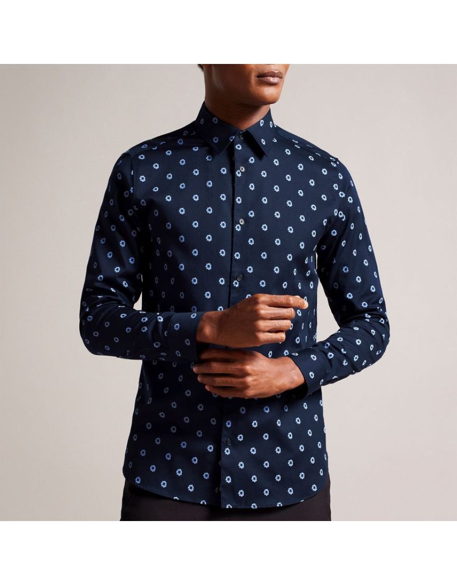 Men's Ted Baker KYME Long Sleeve Ditsy Floral Shirt in Blue