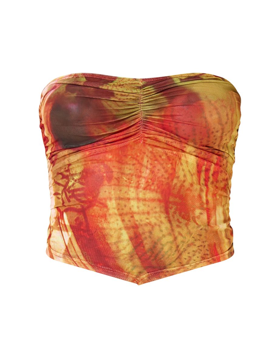Multi Palm Print Mesh Bandeau Bandana Beach Top - 4