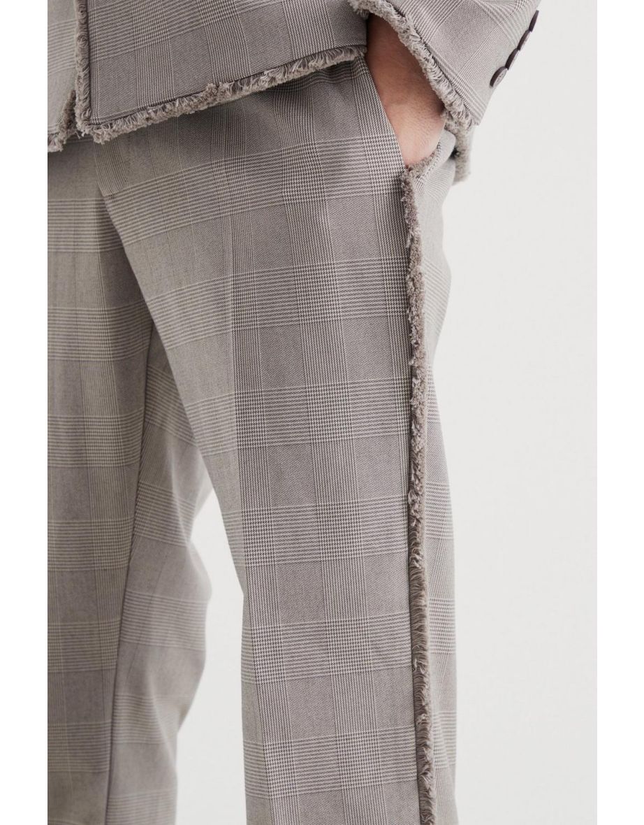 Slim Fit Smart Check Trousers With Distressing - brown - 2